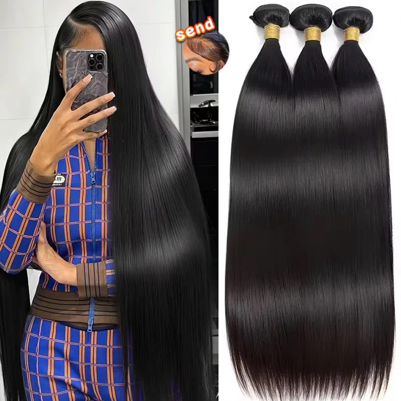 

40 50-дюймовые прямые пучки человеческих волос 16А 100% пучки человеческих волос 4 5 6 шт. Бразильские девственные необработанные волосы для женщин