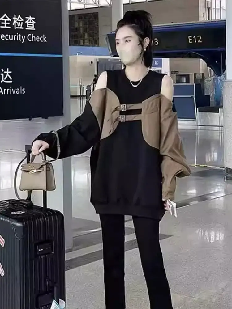 

Женские толстовки Y2K, зимняя основа, спортивная одежда, рукава для подростков, нерегулярная талия с колючками, утягивающая короткая длина, эластичная шапочка-основа в стиле ретро