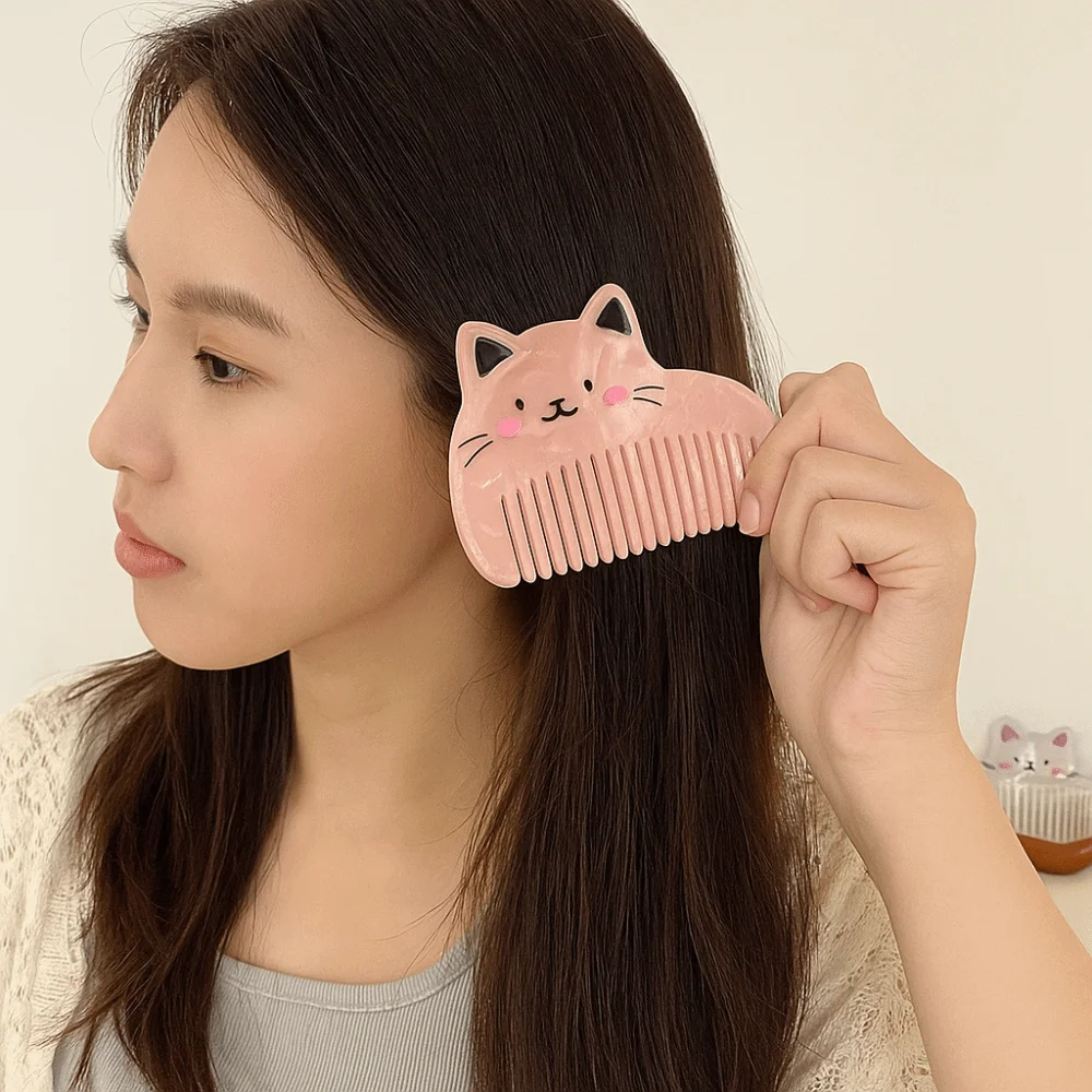 

Cartoon Cat Shaped Acetate Comb Lovely Wide Toothed Makeup Comb Hair Styling Tool Hair Accessories Hairdressing Comb Women