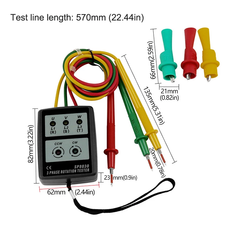 Misuratore di fase corrente alternata trifase Rilevatore di fase Tester di rotazione Indicatore di fase Indicatore digitale dell'ordine di fase