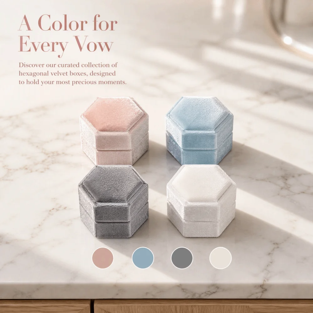 Praktische Samt-Schmuckschatulle im Hexagon-Design, elegante Schmuckvitrine mit doppeltem Fach, weiche, hochwertige Schmuckaufbewahrungsbox, Geschenk – Detail 9
