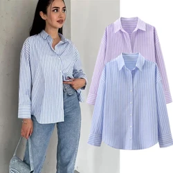 Maxdutti Casual Shirt Long Sleeve Blouse Ladies Blusas Mujer De Moda 2024 Japanese Basic Oxford Striped Shirt Women Tops