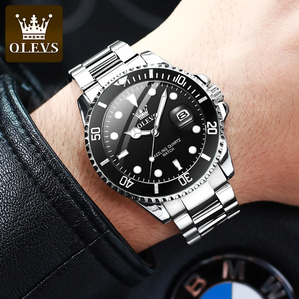 OLEVS Men\'s Watch Luxury Top Brand One-Way Rotating Outer Ring Design Quartz Watch for Men Auto Date Waterproof Wrist Watches