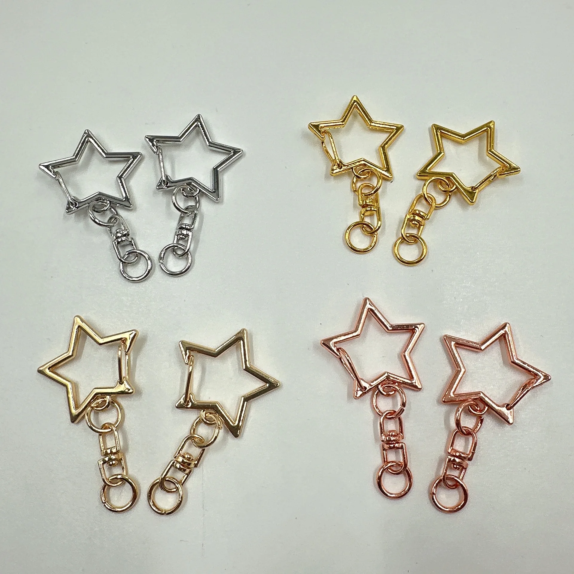 10Pcs New Star Pentagram Hollow Key Chain Rings Keychain DIY Accessories Lobster Clasp Keyring Jewelry Making Findings