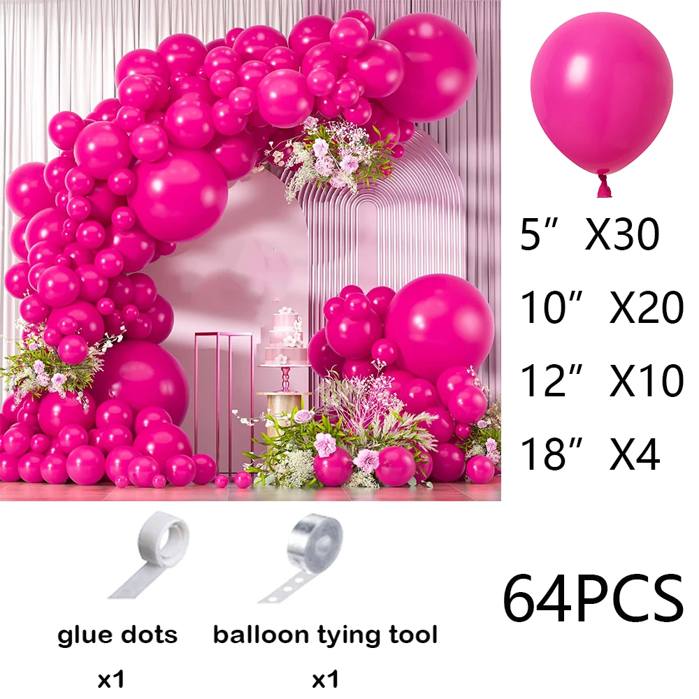 64Pcs Hot Pink Balloons Garland Arch Kit Hot Pink Balloon Wedding Valentines Day Girls Birthday Party Baby Shower Decor Globos view 2