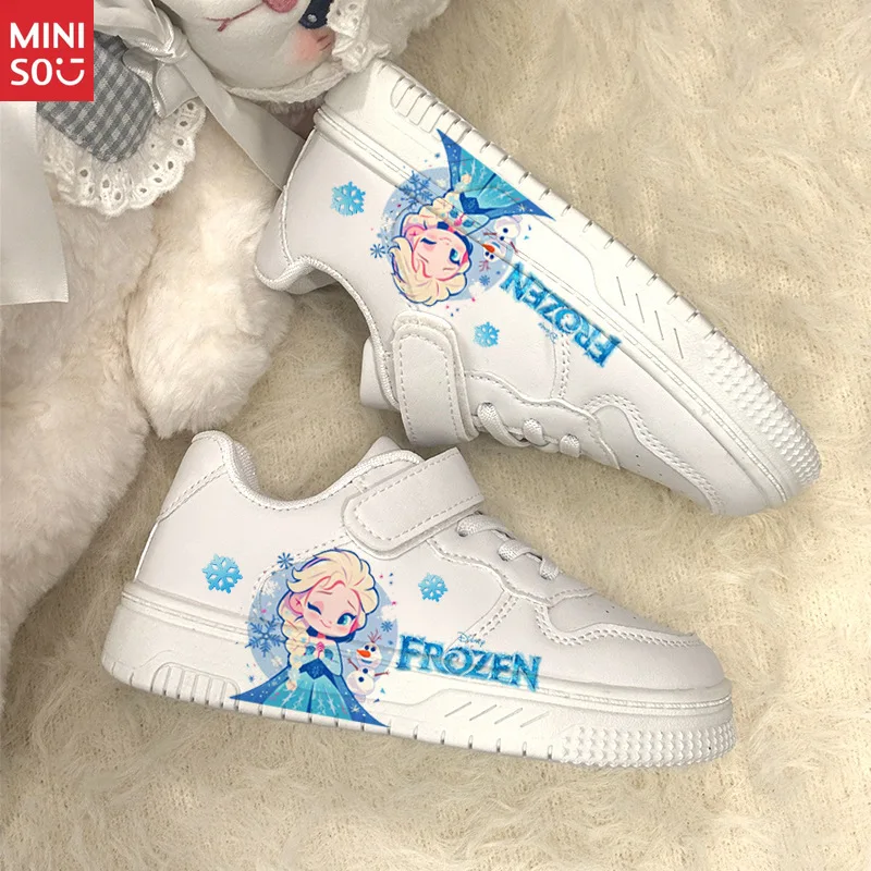 Chaussures d'école Disney Frozen Elsa pour filles, baskets mignonnes en Velcro avec semelle souple pour enfants