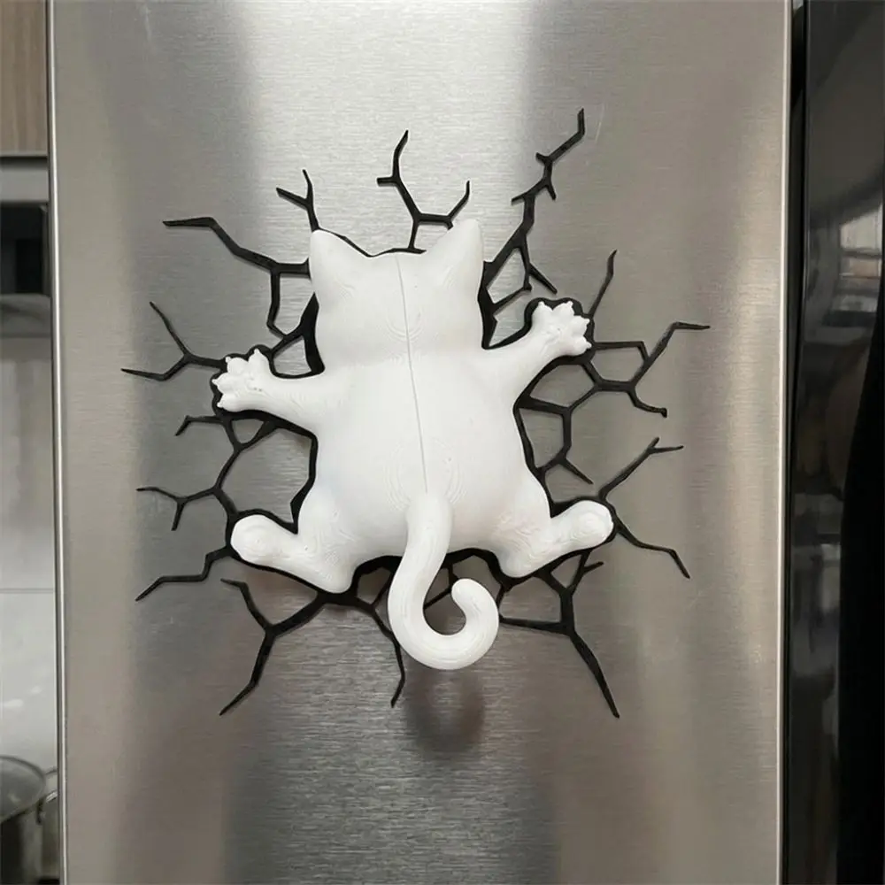 Novelty 3D Crack Cat Fridge Magnet 3D Printed Climbing Back Crack Cat Refrigerator Magnet Realistic Whimsical Kitten Wall Decor