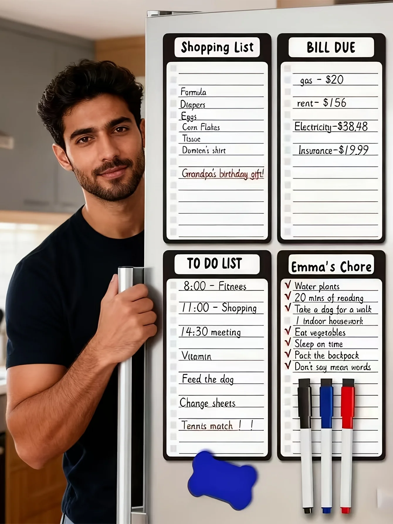 Magnetic Erasable Refrigerator Message Boards, 5pcs Set, Reusable Writing with Marker,Kitchen Shopping List Planner for Home Use view 6