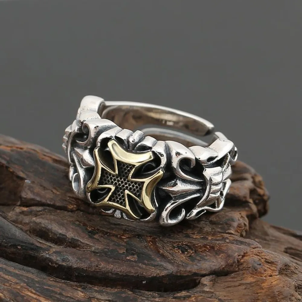 Gothic Trend New Punk Large Cross Ring Adjustable Size Fashionable Men\'s Personalized Design Street Retro Accessories