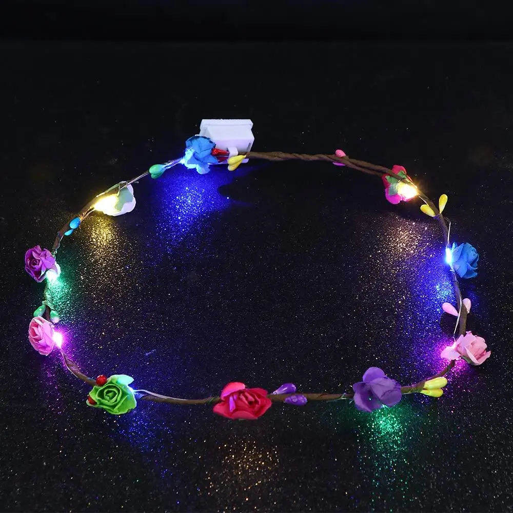 

Светящаяся LED-повязка на голову для невесты, для дня рождения, пляжная, светящийся венок, цветочные короны, пляжная повязка на голову