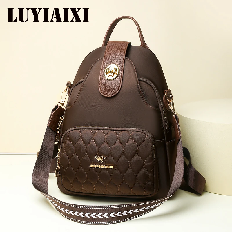 Waterproof Large Capacity Diamond Grid Women's Backpack Casual Travel Nylon Material Fashionable Versatile New Style Sac A Dos
