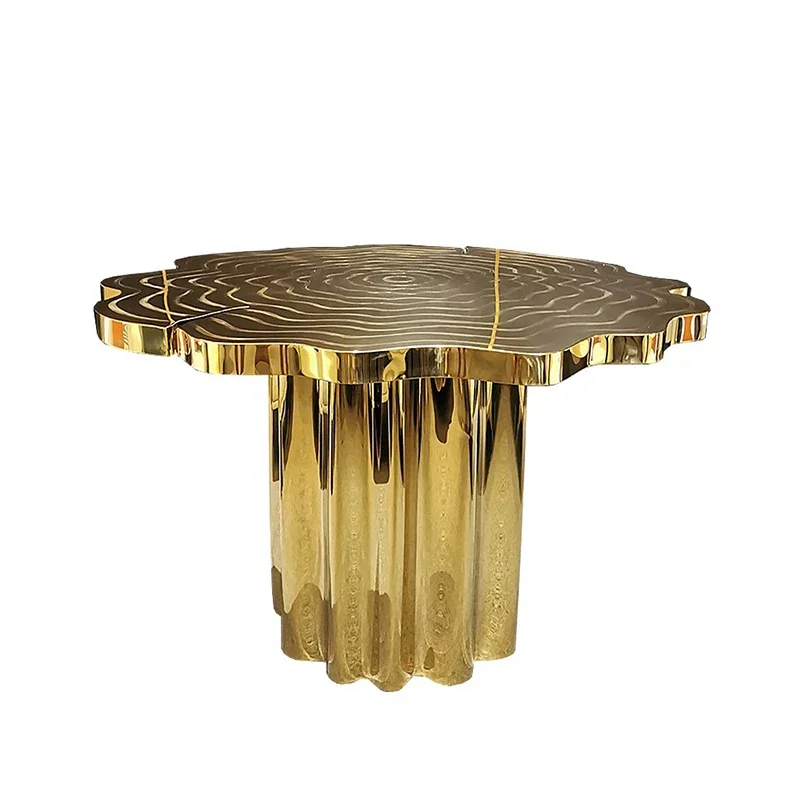 Stainless steel electroplated mirror, special-shaped, round dining table, small apartment, living room and household irregular