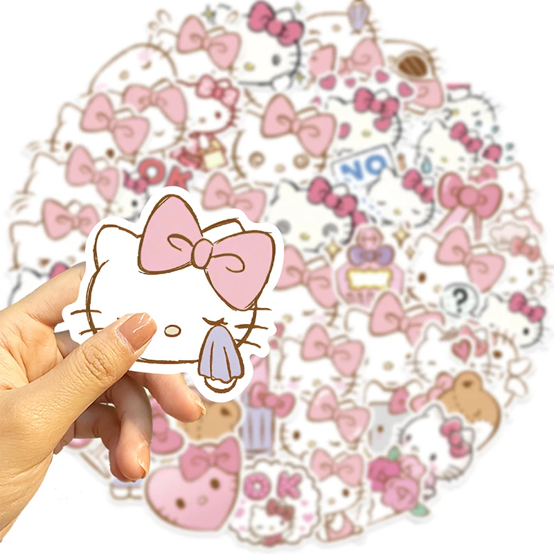 2024 New 50/100Pcs Sanrio Family Cute Hello Kitty Kuromi Cinnamoroll Melody Children's DIY Bright Film Waterproof Sticker