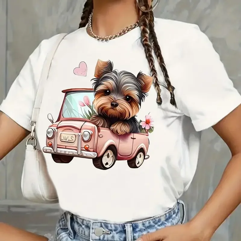 기린 만화 패턴 티셔츠 소매 패션 캐주얼 스포츠 기본 의류 하라주쿠 스타일 여름 여성 그래픽 티셔츠