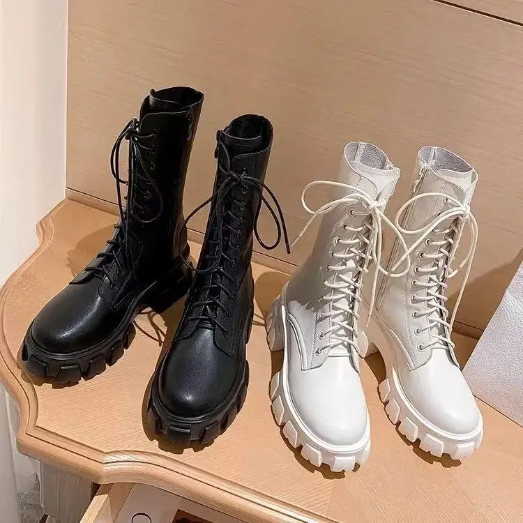 

Women's Boots Cos Universal Heightening Shoes 2024 New Thick Bottom Mid-Calf Chunky Heel Stylish Versatile Motorcycle ...
