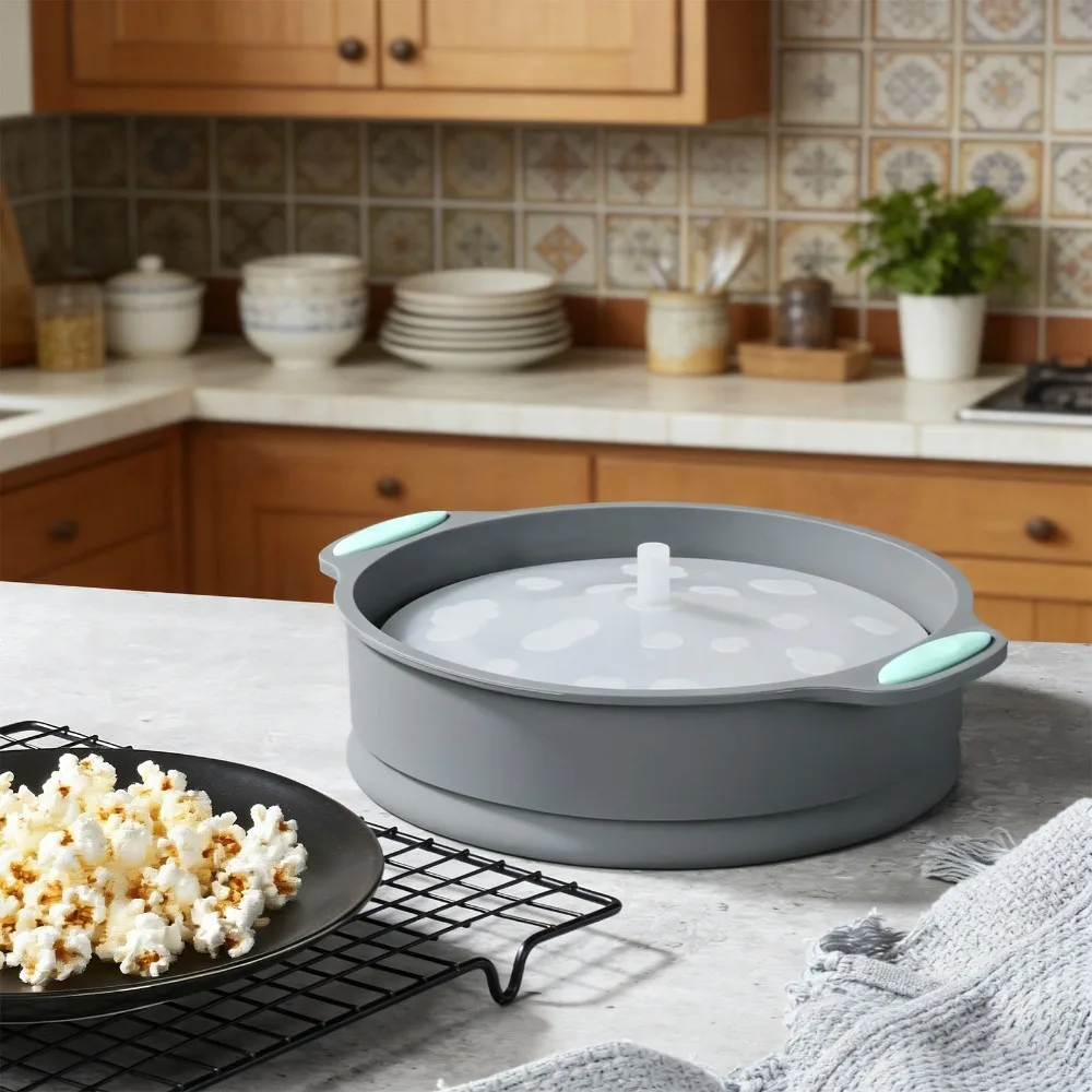 Silicone Popcorn Popper Bowl Oil Draining Collapsible Air Fryer Baking Tray BPA Free Dishwasher Safe Baking Tray Oven Air Fryer