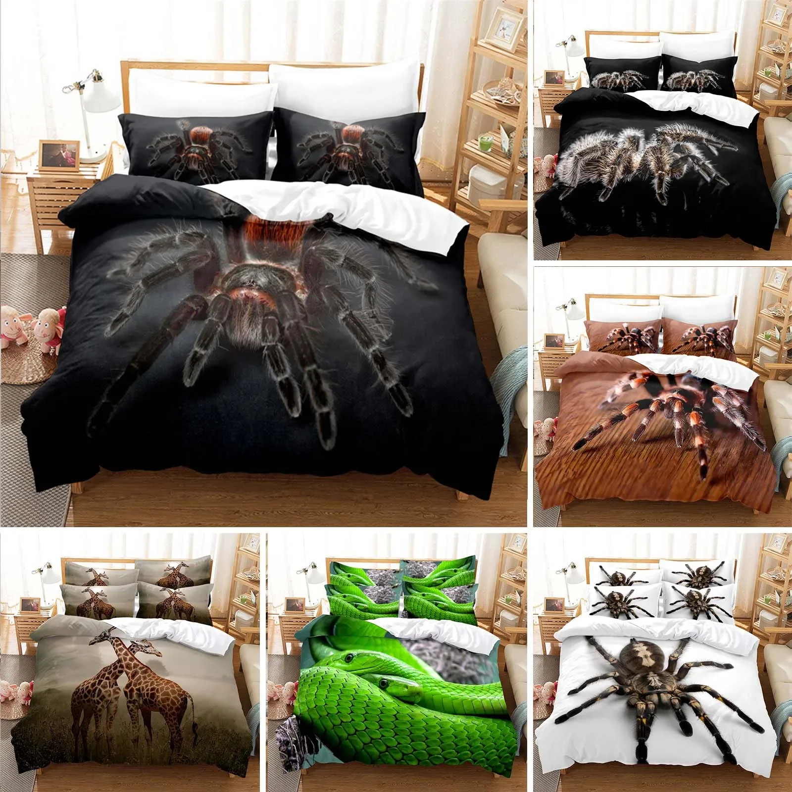 

Spider And Animals Bedding Set Microfiber 3D Print Duvet Cover Queen King Size Fashion Design Comforter Cover With Pillowcases