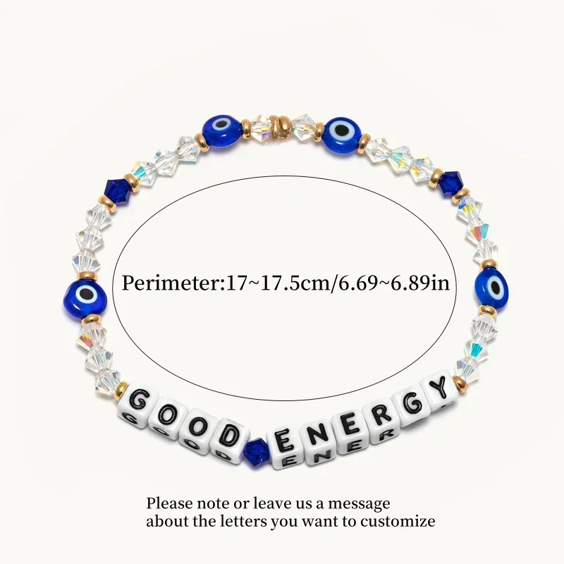 CCGOOD Evil Eye Bracelet Personalized Custom Name Adjustable Protection Jewelry Women Girls Birthday Gift Crystal Beads Pulseras