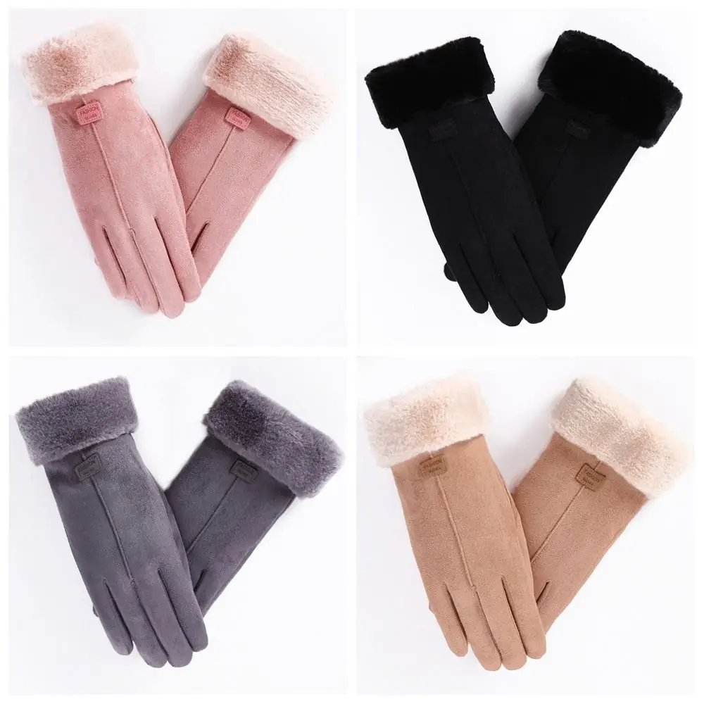 Thicked Windproof Suede Gloves Soft Touch Screen Sports Cycling Mittens Warm Comfortable Women Winter Gloves Outdoor