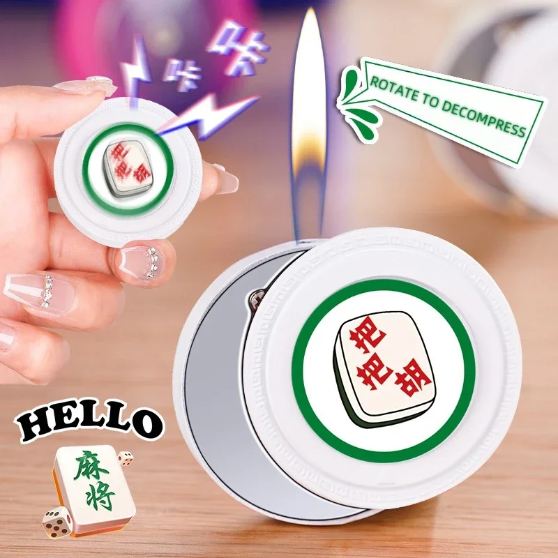 

Metal Round Poker Spade A Lighter Butane Gas Open Flame Windproof Outdoor Portable Lighters Cute Gift for Women New Model