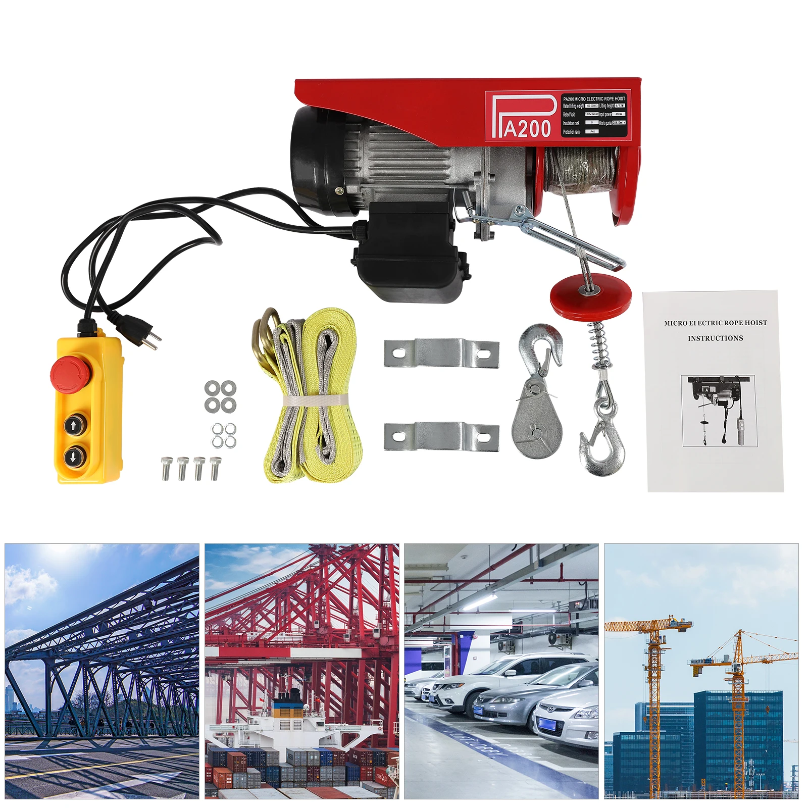 440lbs 110V Electric Winch Electric Hoist  Electric Lift Electric Hoist with Remote Control & Single/Double Slings