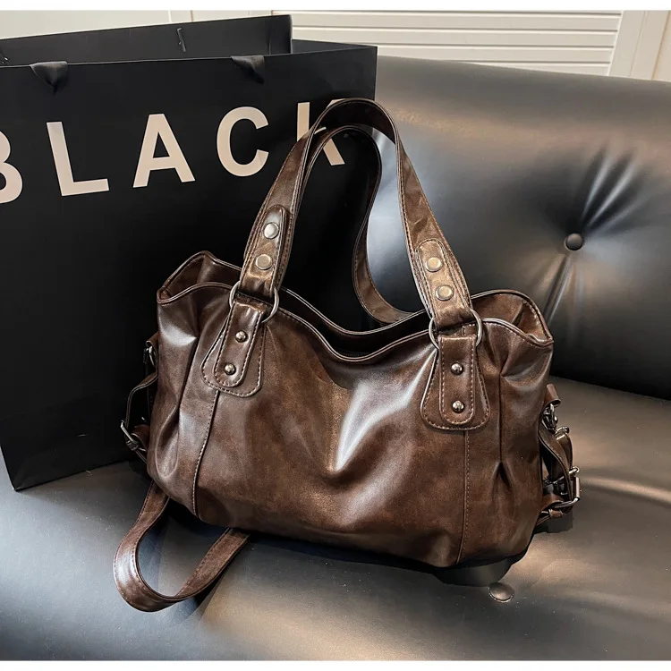 

Женская сумка через плечо из искусственной кожи большой вместимости в стиле ретро, классическая однотонная сумка через плечо в вместимом стиле