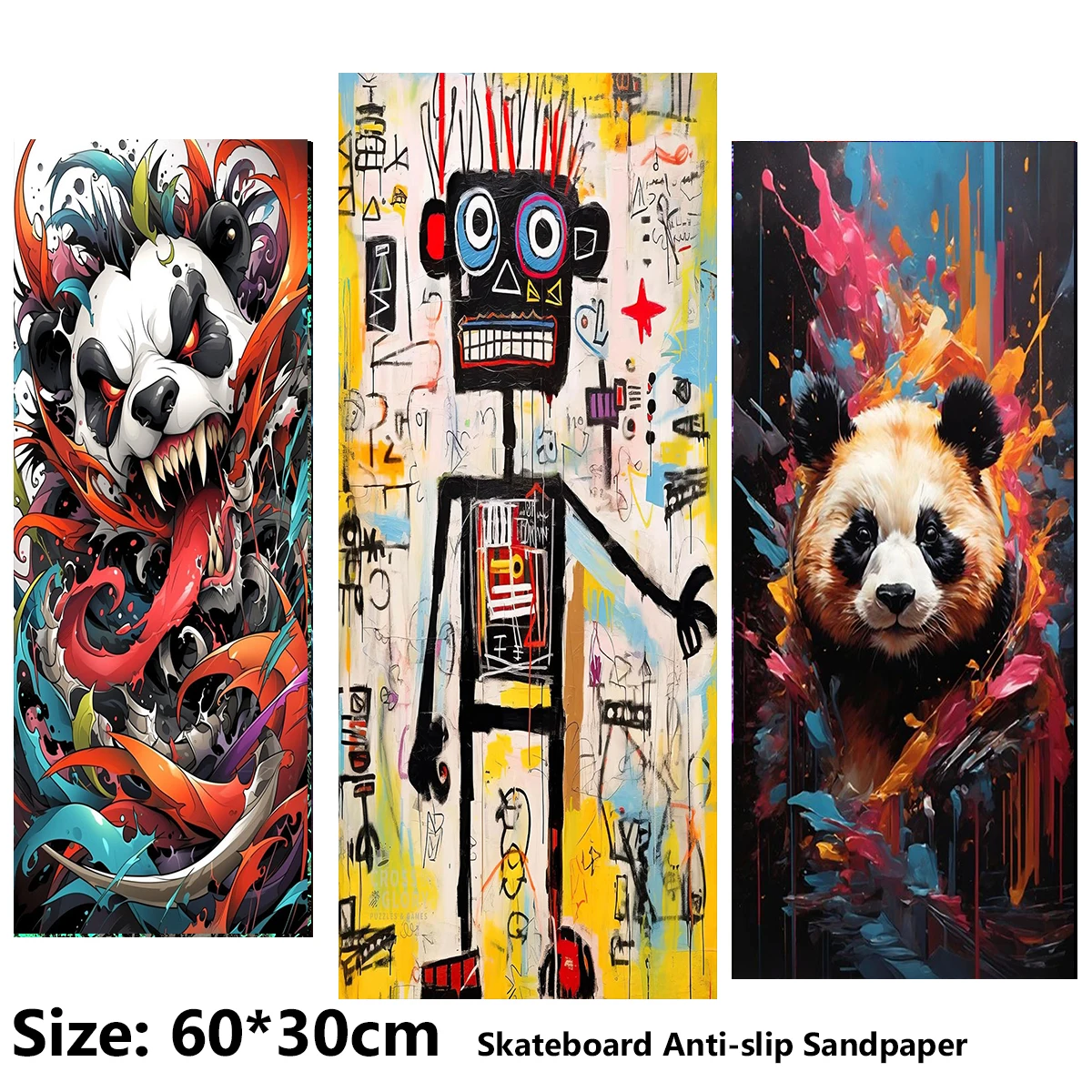 Electric Scooter Anti-slip Sticker Sandpaper Skateboard GripTape Sheet 60*30cm Ferocious Panda Humorous Pictorial Pattern