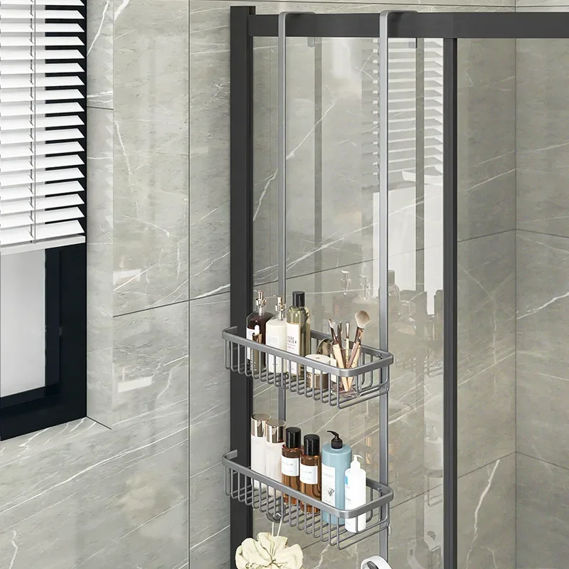 Multifunctional Glass Door Bathroom Shelf, Thickened Storage, Towel Rack, Household Organizer, Modern Cabinet