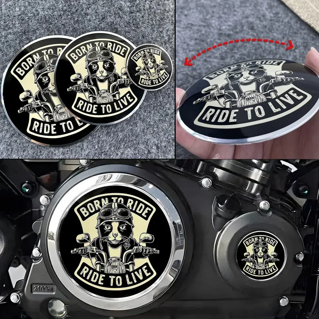 

Z3D Cat Rider Motorcycle Sticker TR300 Metal Label Clutch Cover Sticker Heat Resistance Engine Decoration Decal/A