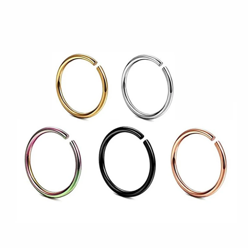 5pcsThickness Fake Nose Ring Septum Helix Nostril Piercing Labret Lip Fake Piercing Titanium Cartilage Fake Earrings Hoop