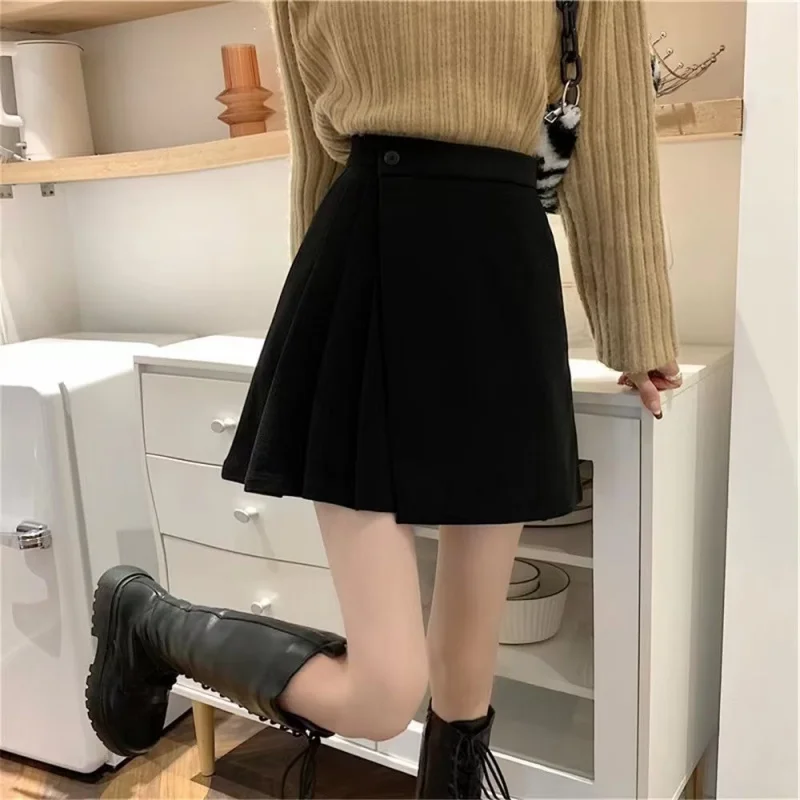 2024New Korean Style Pear-Shaped FiguresaShort Skirt Paired with Sweater in WinterjkPleated Coffee-colored Midi Skirt