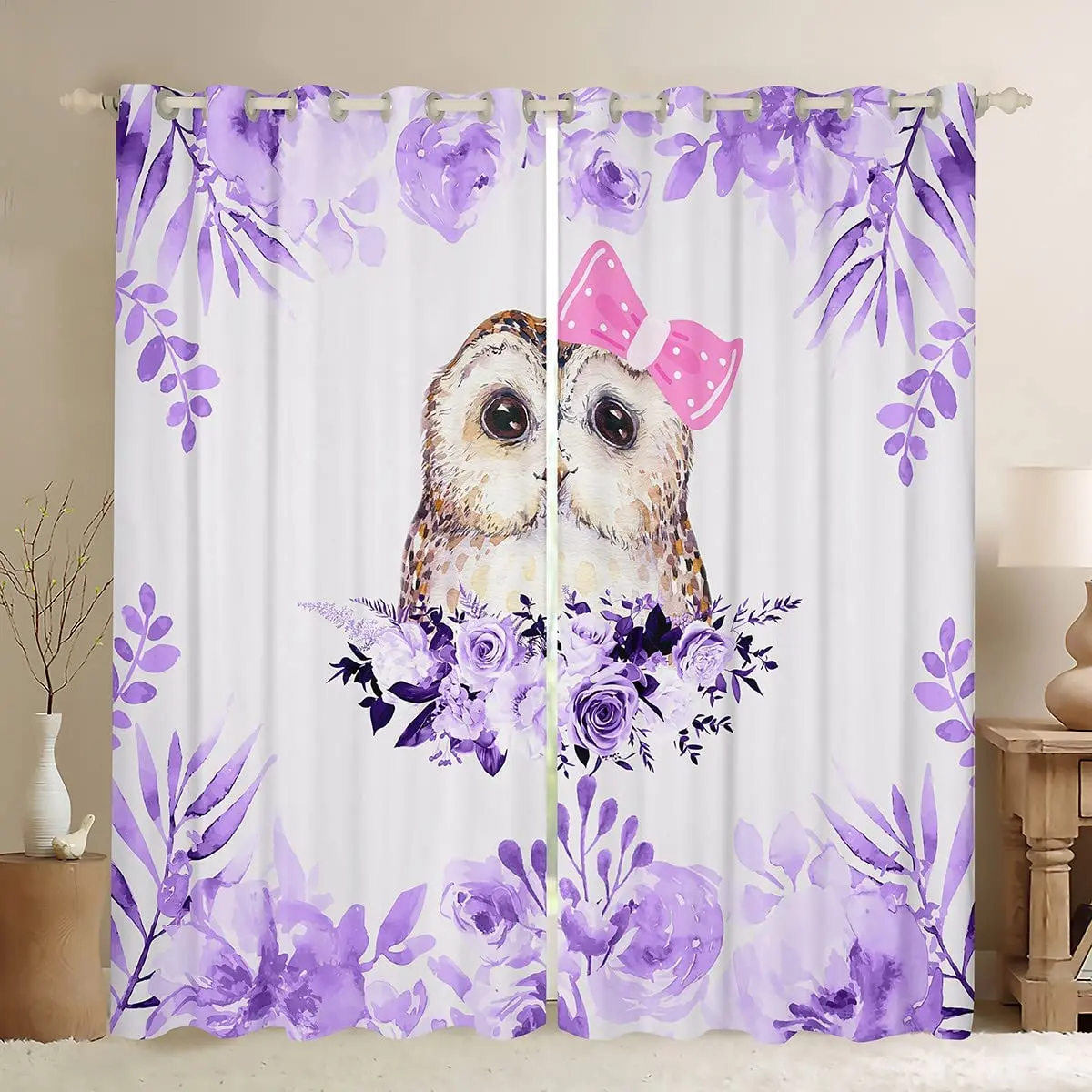 Owl Window Curtains for Bedroom Living Room Cute Owls Curtain Kids Boys Girls Window Drapes Decor Window Treatments 2 Panels