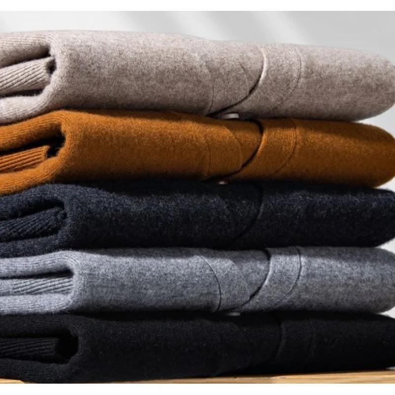 High End 100% Wool Men's Knitted Sweater Spring  Autumn Casual Solid V-neck Cardigan High-quality Machine washable Men's Jacket