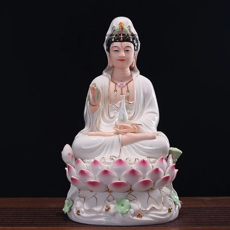 

Ceramic lotus Guanyin Buddha statue is dedicated to Nanhai Guanyin Bodhisattva home white porcelain painting