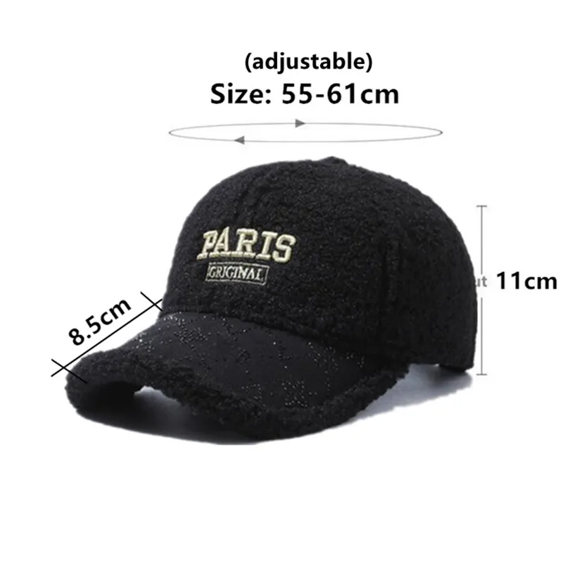 Free Shipping Winter Women's Hats Lambhair Warm Baseball Cap Fashion Diamond Inlay Embroidery Hip Hop Hat Personality Party Caps