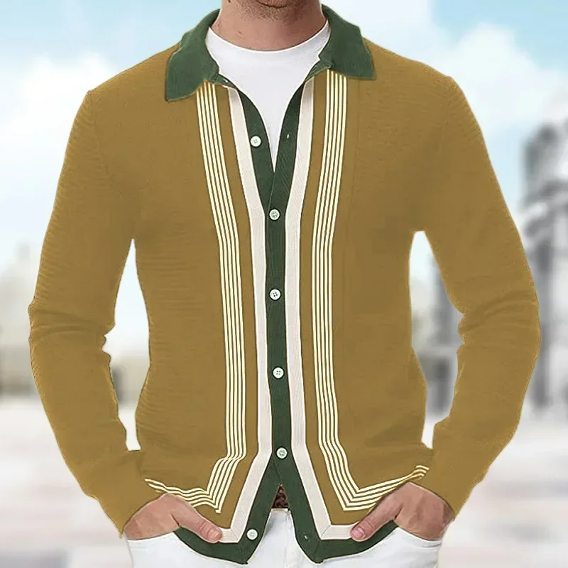 

Men's Knitted Long Sleeve Polo Shirts Casual Slim Business Polos Men Turn Down Button Leisure Knitwear Autumn Streetwear Shirts