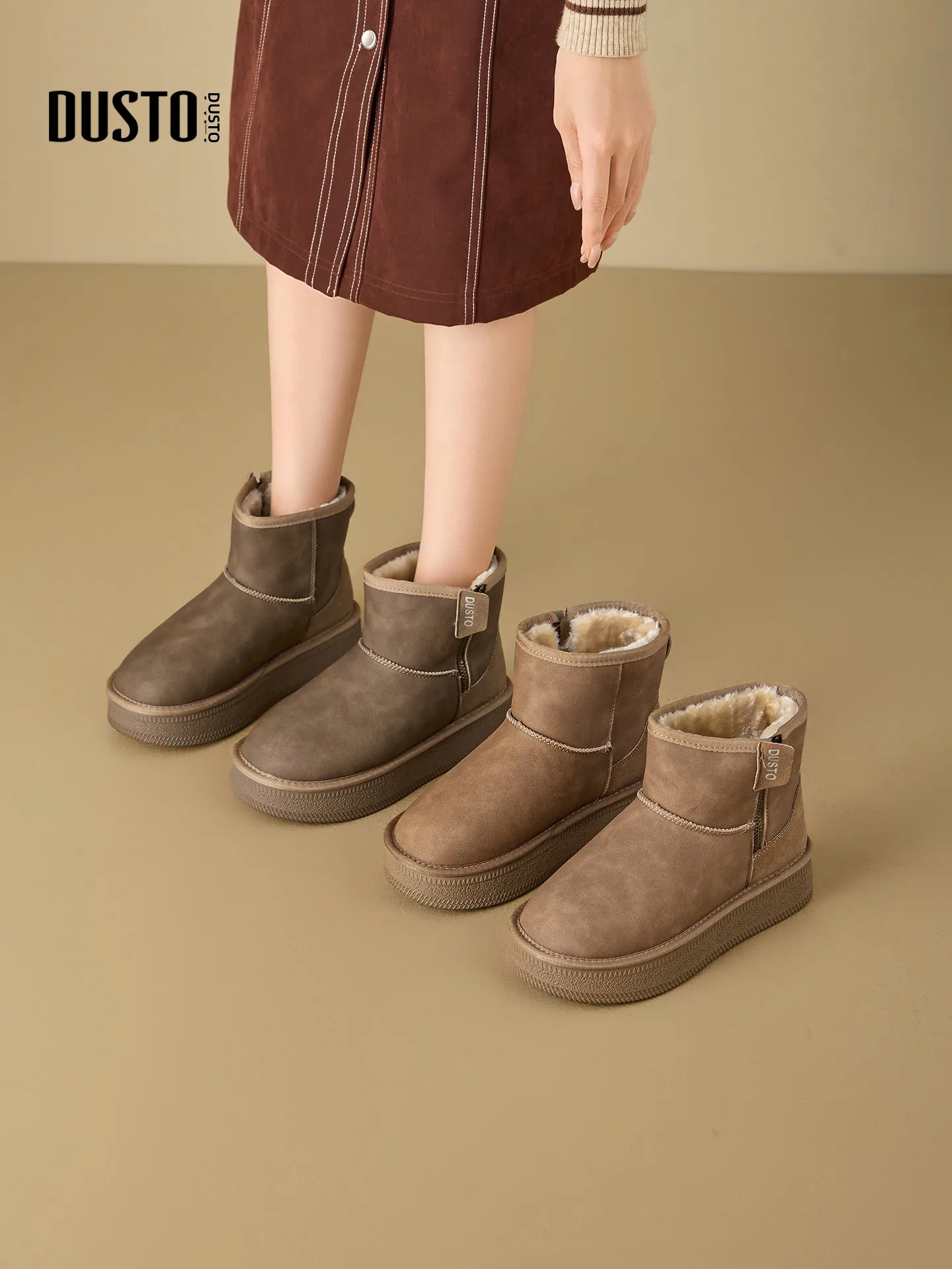 

DUSTO Fce Lined Snow Boots Women's Winter Thi Bot Warm Cotton oes Outdoor Wear ort Tube Comfortable mid Heel