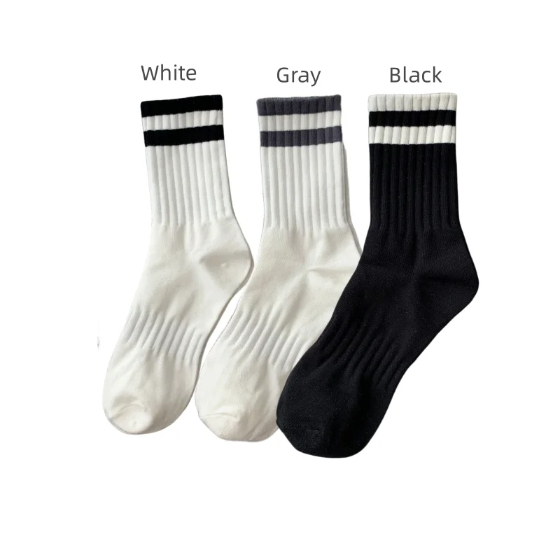 Leisure Sports Socks Men\'s Solid Color Thick Stripe Medium Tube Sock Trendy Autumn Winter Deodorization Versatile Men\'s Socks