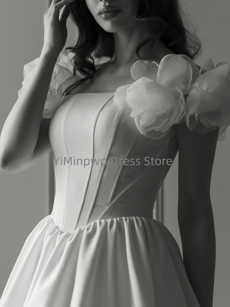 Fairy Weddings Dresses Halter Sleeveless A-Line Brides Dress with 3D Flowers Draped White Bridal Gown Customized Robe De Mariée