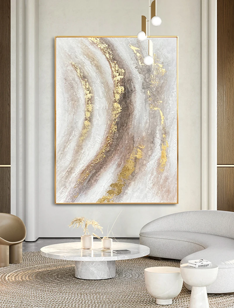 Hand Painted Texture Abstract Oil Painting Gold Foil  Modern Home Wall Art Hangings Canvas Paintings For Living Room Hotel Decor