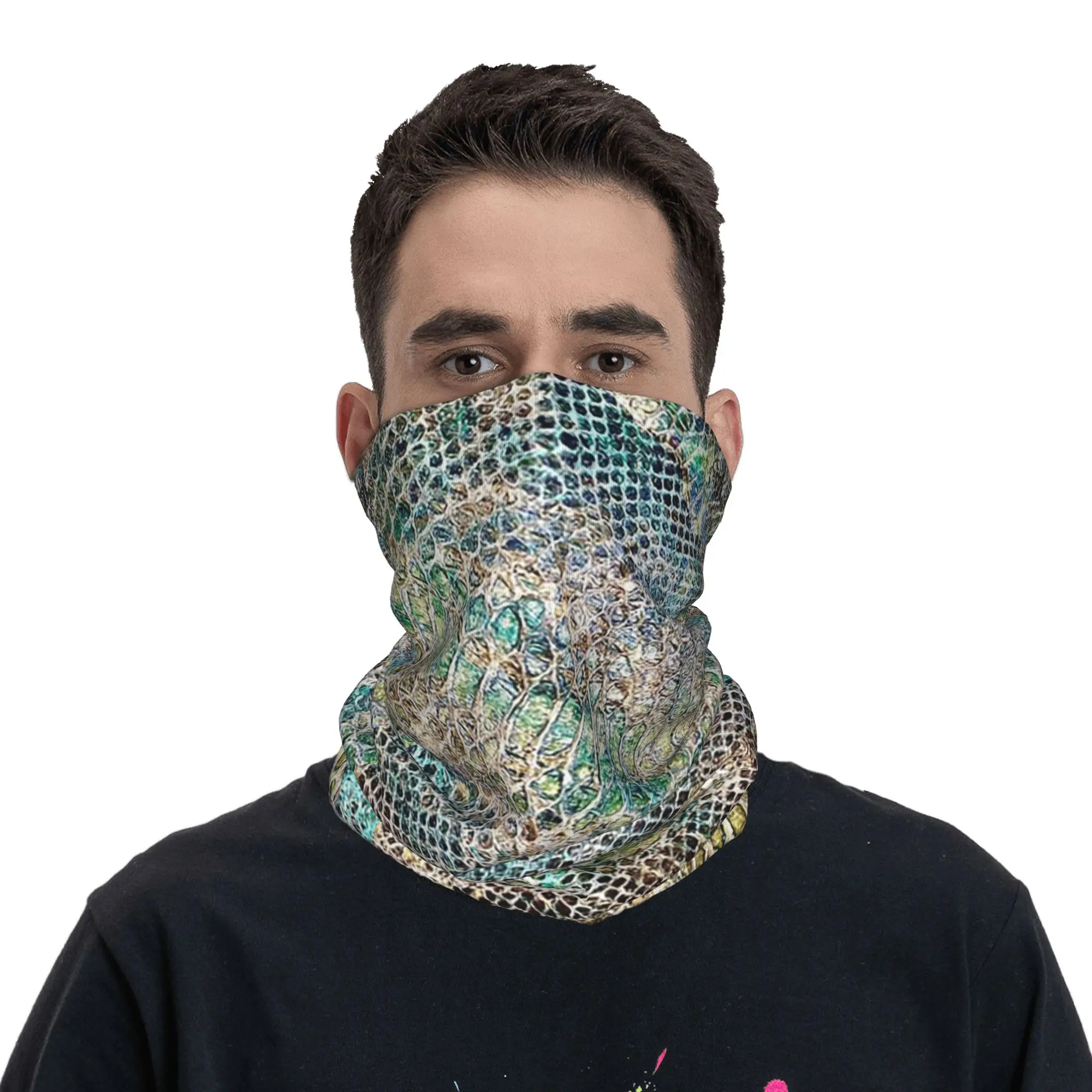 Exotic Snake Skin Pattern Painting Bandana Neck Cover Printed Face Scarf Balaclava Hiking Fishing for Men Women Adult All Season