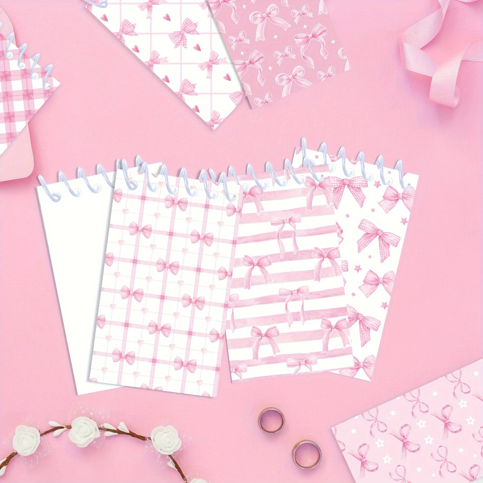 8 Stück Mini-Notizbücher im Bohemian-Stil mit rosa Schmetterlings- und Blumenmuster, Spiral-Taschennotizbücher, geeignet für dekorative Notizblöcke – Detail 3