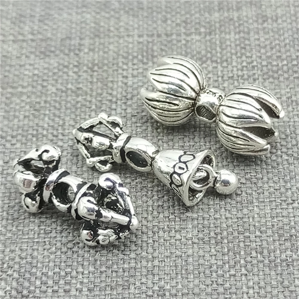 5pcs of 925 Sterling Silver Lotus Vajra Double Dorje Bell Beads for Buddhist Bracelet