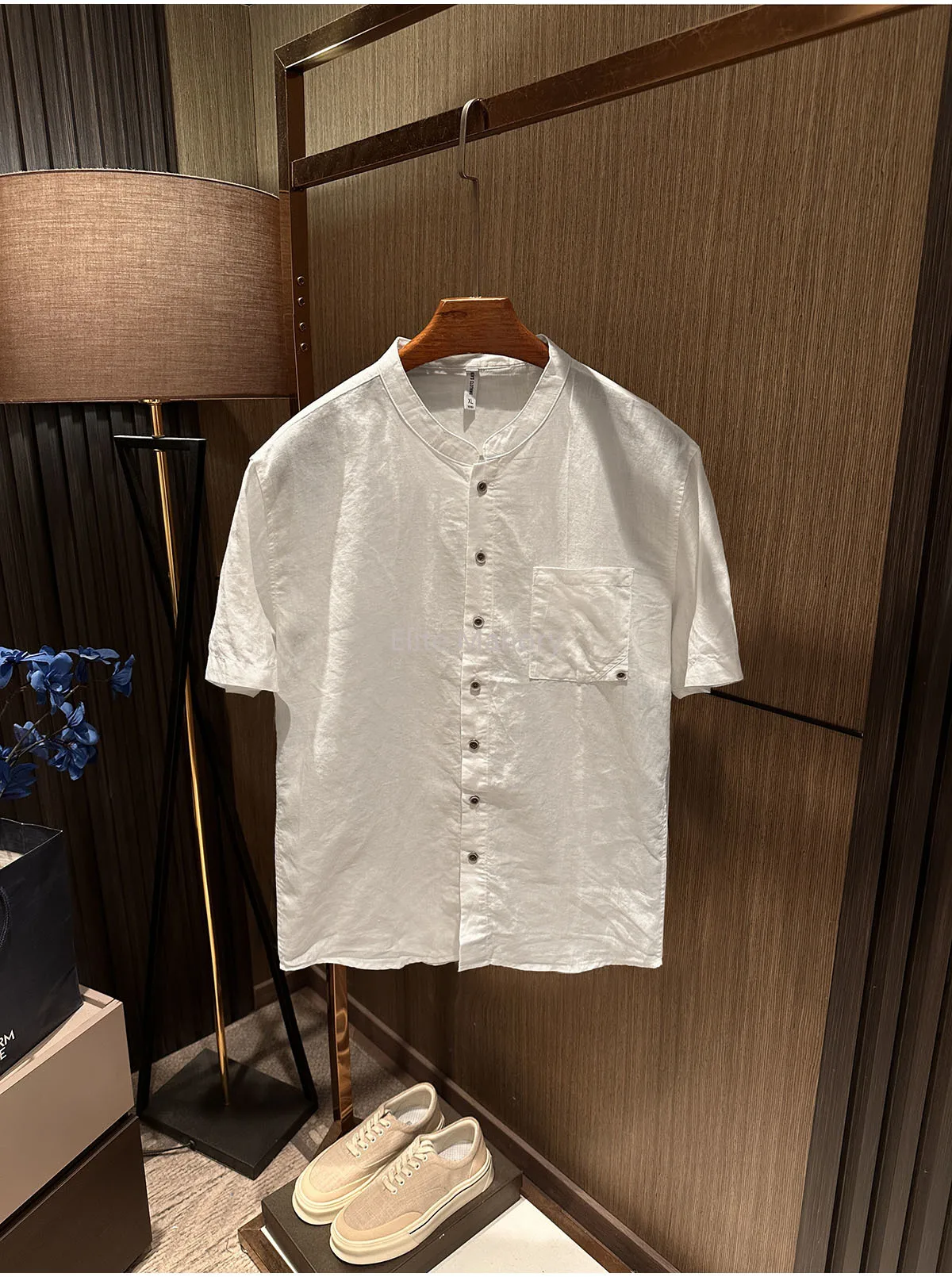 [Ramie breathable, micro-texture comes with retro] Summer men's high-quality comfortable casual stand-up collar short-sleeved li