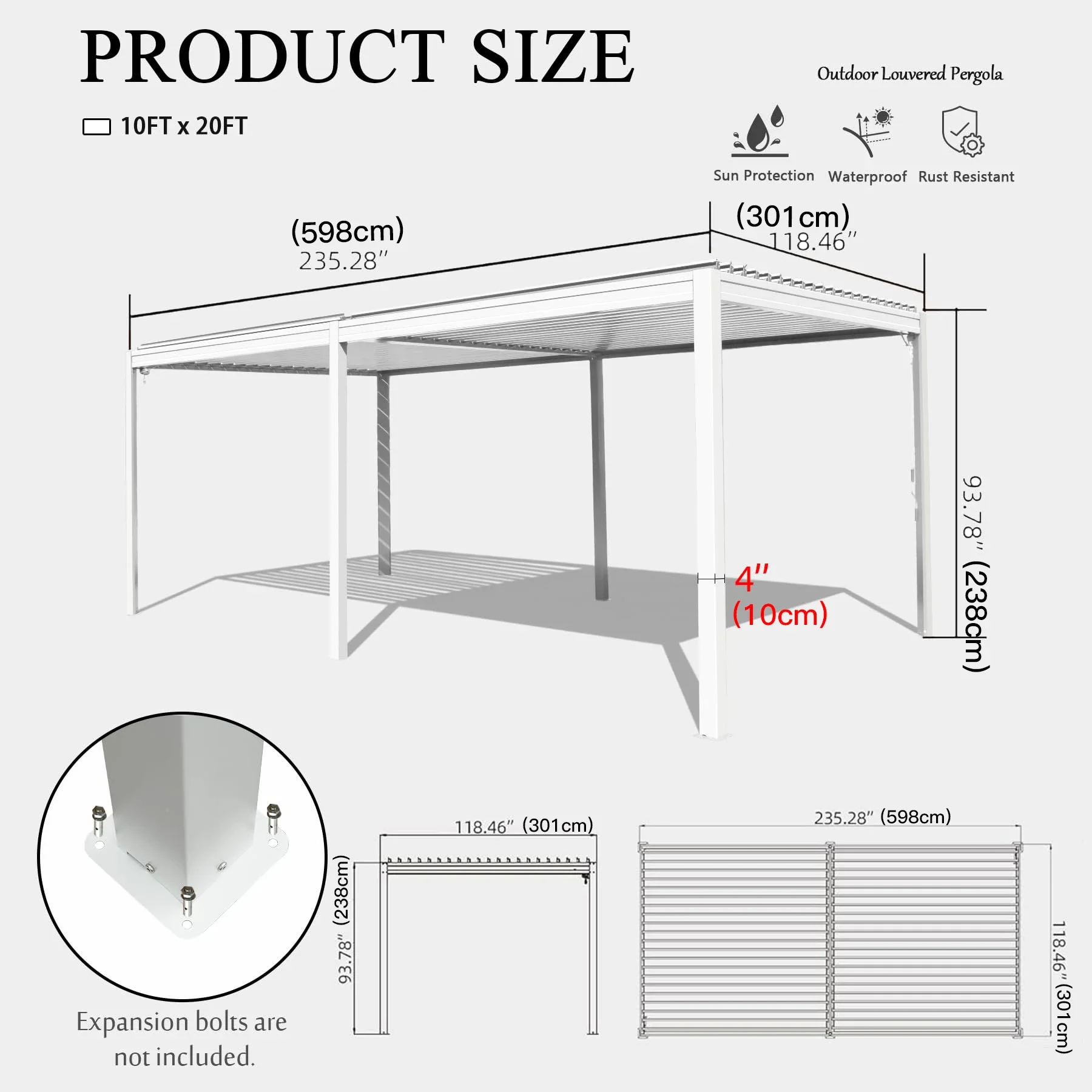 ！@！@White Adjustable Aluminum Frame Pergola with Steel Roof Louvered Outdoor Rainproof Canopy for Garden Lawn Backyard