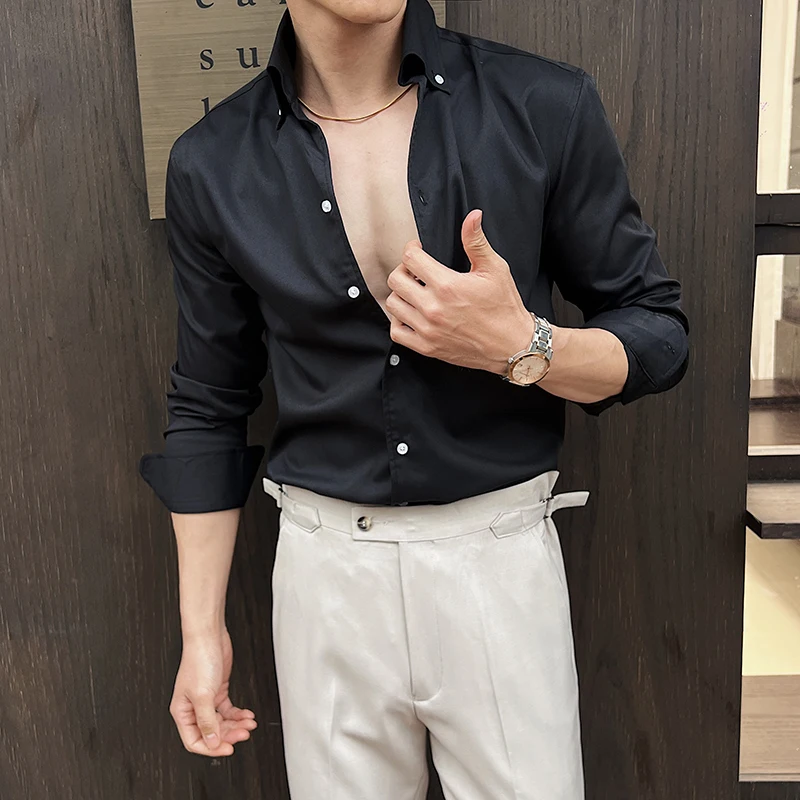 

Sexy V Neck Shirts For Men High Quality Business Casual Long Sleeve Men's Social Shirt Dress Slim Fit Prom Tuxedo Plus Size 4XL