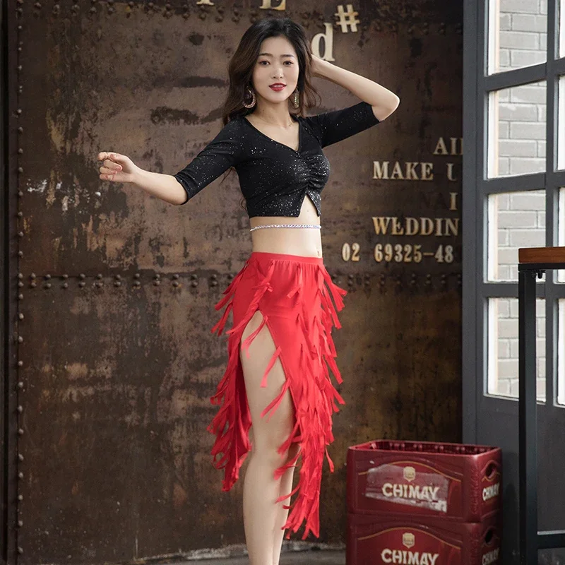 

BellyDance Tassel Skirts Adult Professional Practice Clothes Girls' Oriental Dance Training Clothing Women's Dancing Skirt