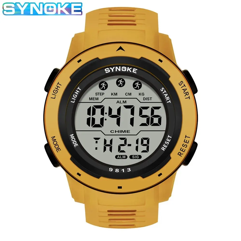 SYNOKE hombres deportes al aire libre multifuncional impermeable pantalla grande LED luminoso Digital para hombres reloj de silicona de moda