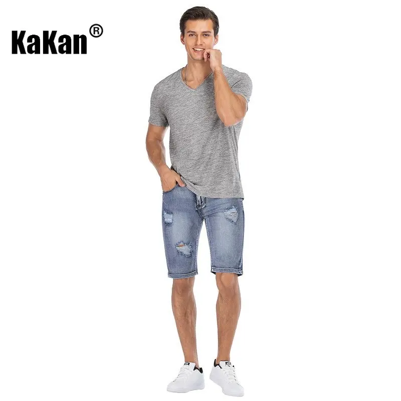 كاكان - جينز رجالي صيفي جديد أوروبي وأمريكي، جينز ممزق عتيق مخصص K02-301