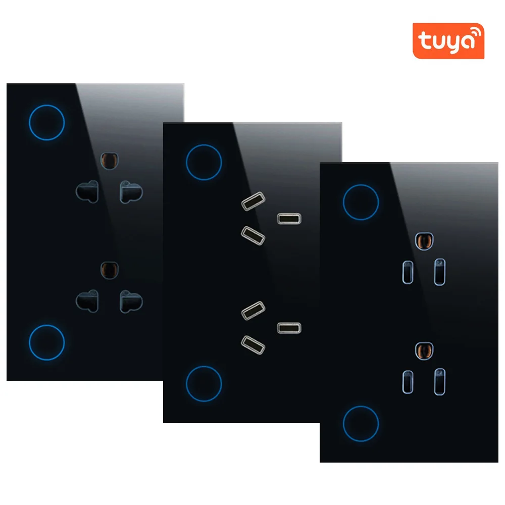 STLF Tuya Smart Wall Socket Tempered Glass Panel Graffiti Design Compatible Wi-Fi Zigbee 15A 2 Outlets Australian American Asian